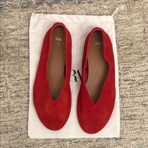 Zara Red real Suede V-Cut Ballet Flats premium line